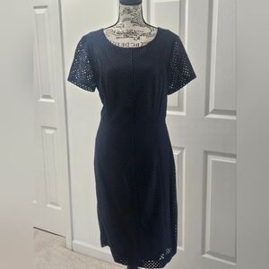 Talbots Navy Midi Eyelet Dress. Size 10